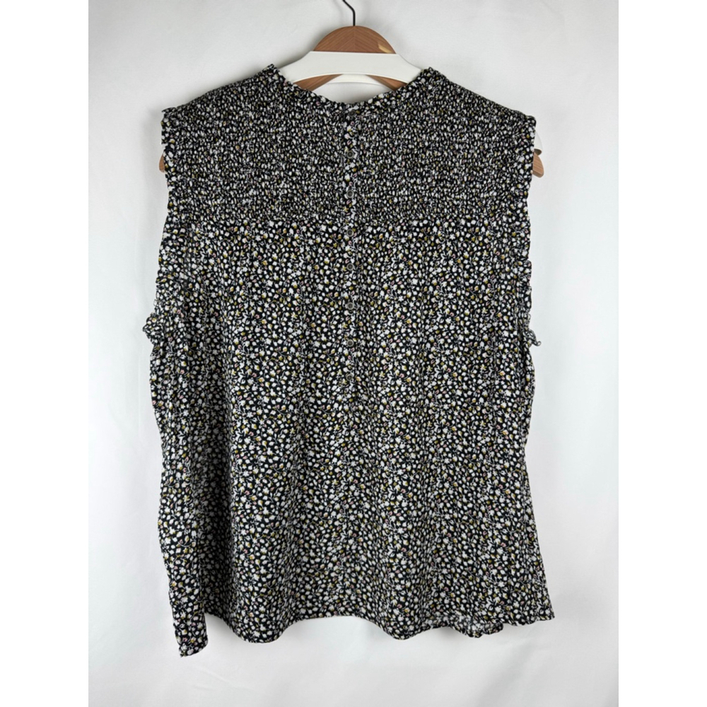Women's CASLON Smocked Floral Print Sleeveless Top Black/White Size XL - Picture 5 of 8